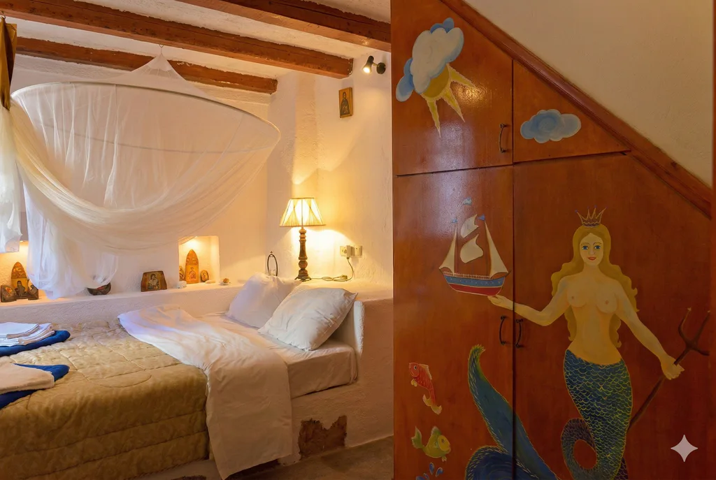 Almond Tree Villa ground-floor bedroom stone bed