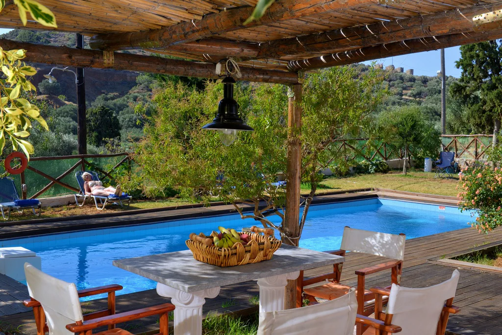 Almond Tree Villa shaded outdoor dining table